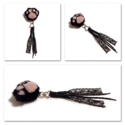 Pom Pom Bag Charm - Black Paw
