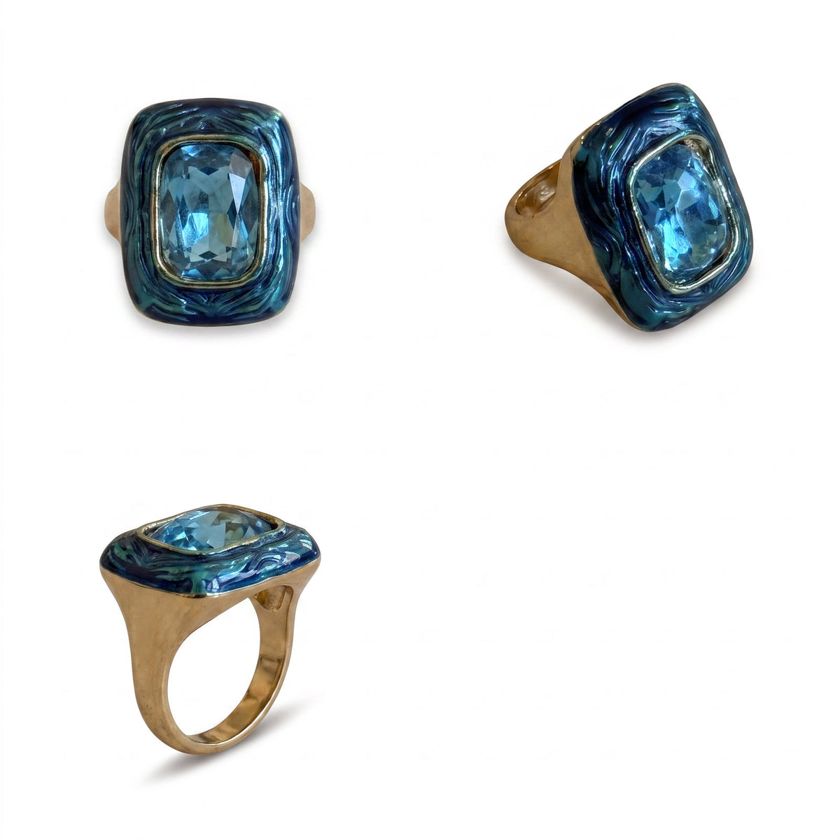 Blue Crystal Enamel Ring detail