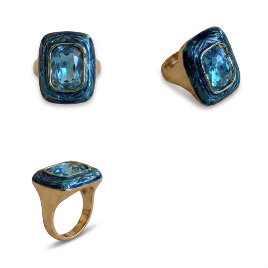 Blue Crystal Enamel Ring detail