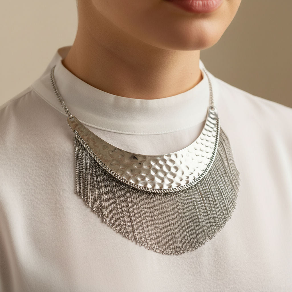 Crescent Hammered Fringe Necklace photo 2