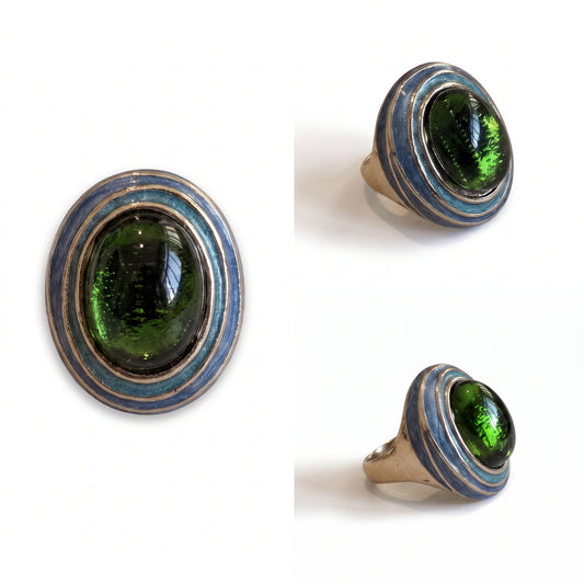 Green Oval Enamel Ring