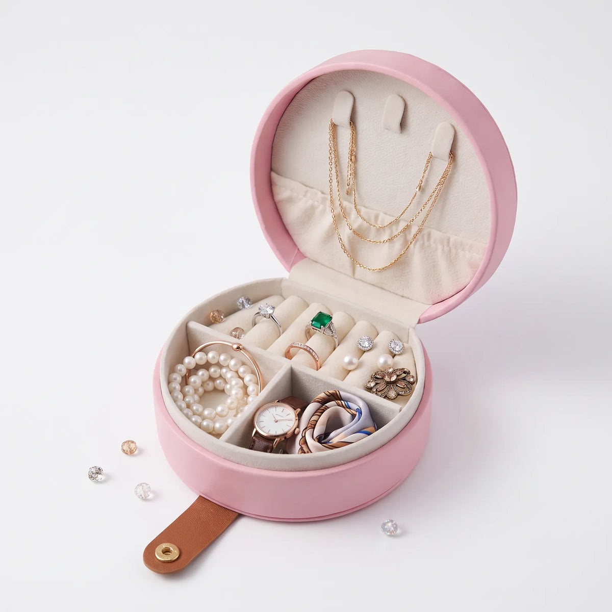 Round Pink Travel Jewelry Case