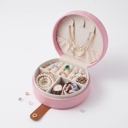 Round Pink Travel Jewelry Case