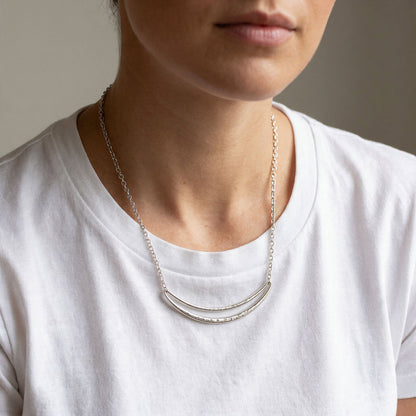 Silver Double-Bar Crescent Necklace photo 2