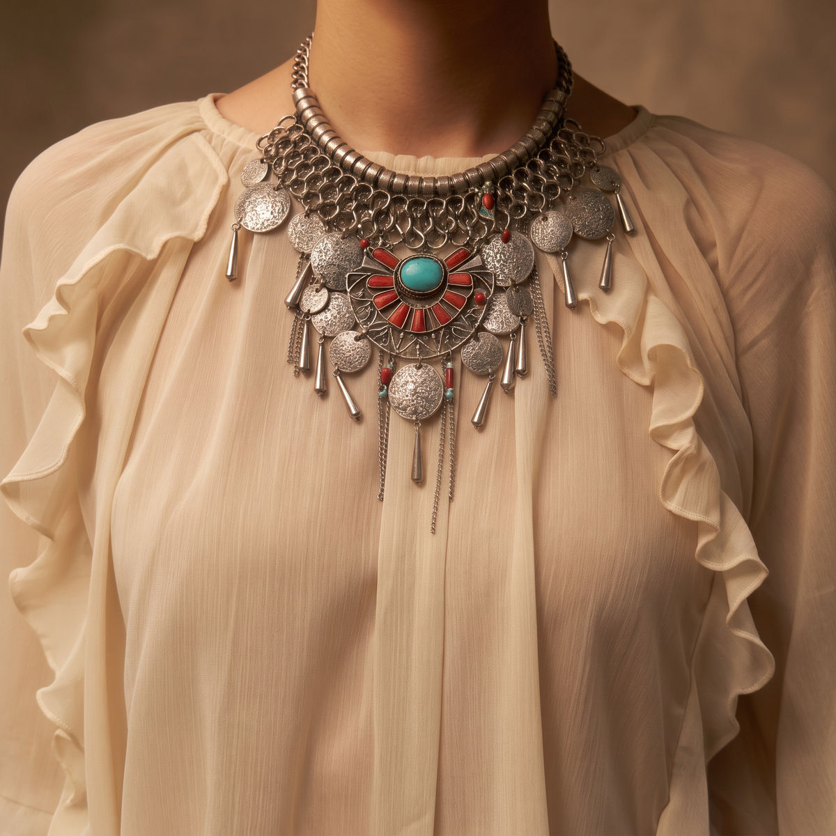 Silver Fringe Statement Necklace photo 1