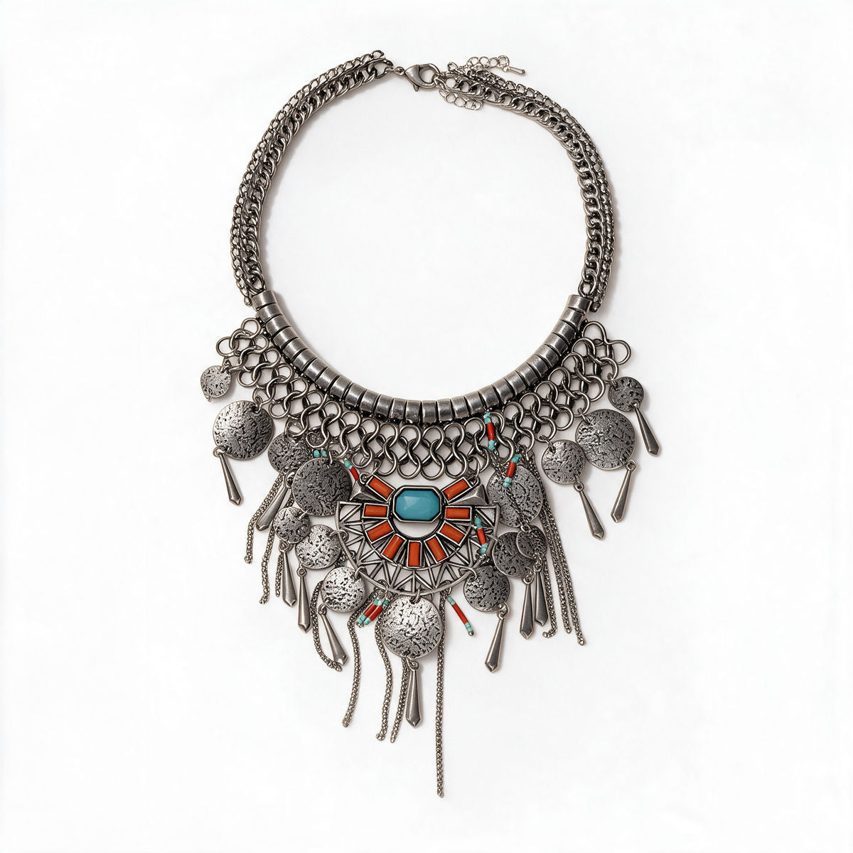 Silver Fringe Statement Necklace photo 2