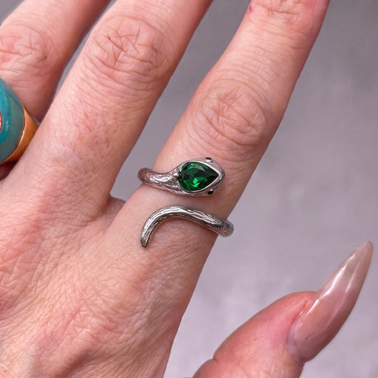 Silver Green Stone Ring